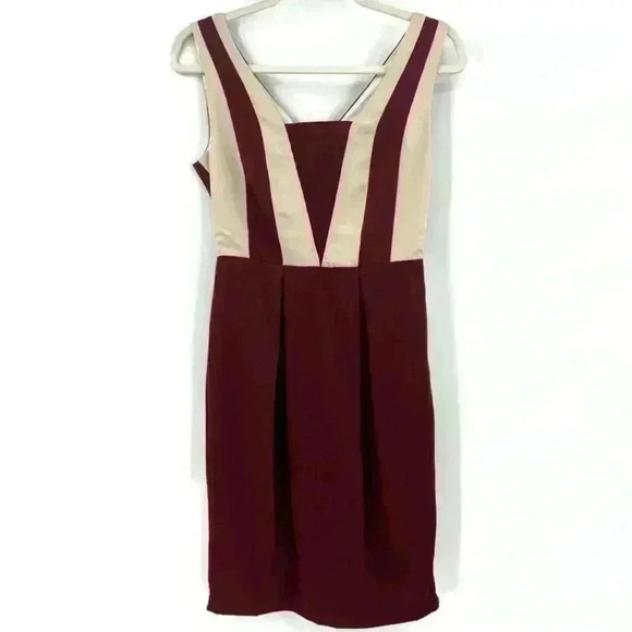 Marc Angelo Maroon/Beige Dress Size 8 - Picture 1 of 12
